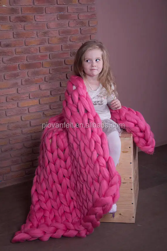 Merino Wool Knitted Blanket Plain Style for Baby Bedding