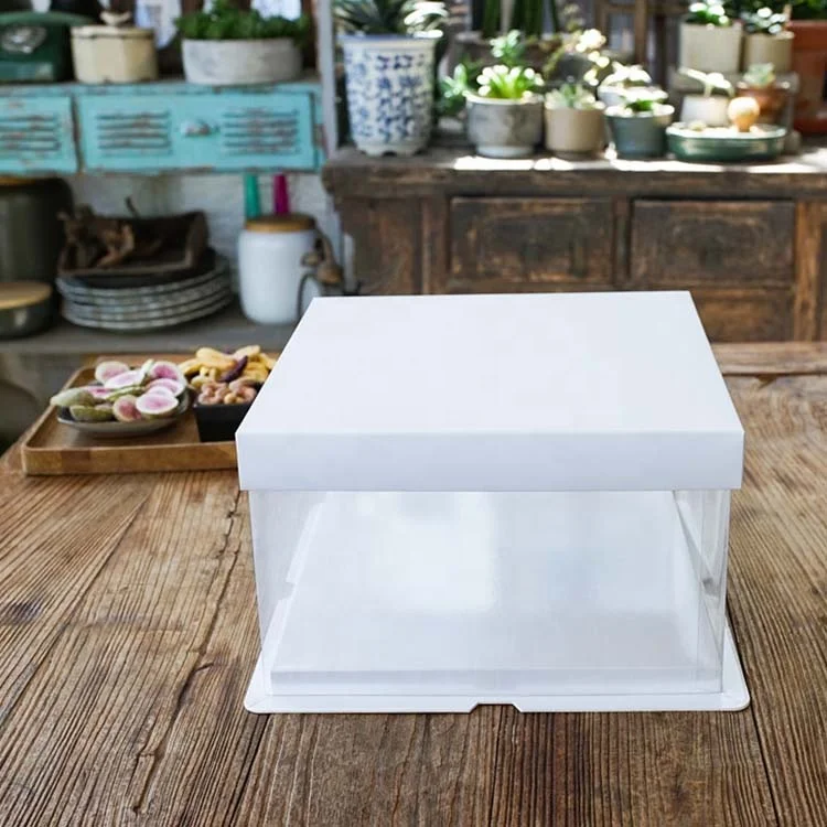 
Manufacturer Clear PVC PET transparent white plastic cake box for birthday 