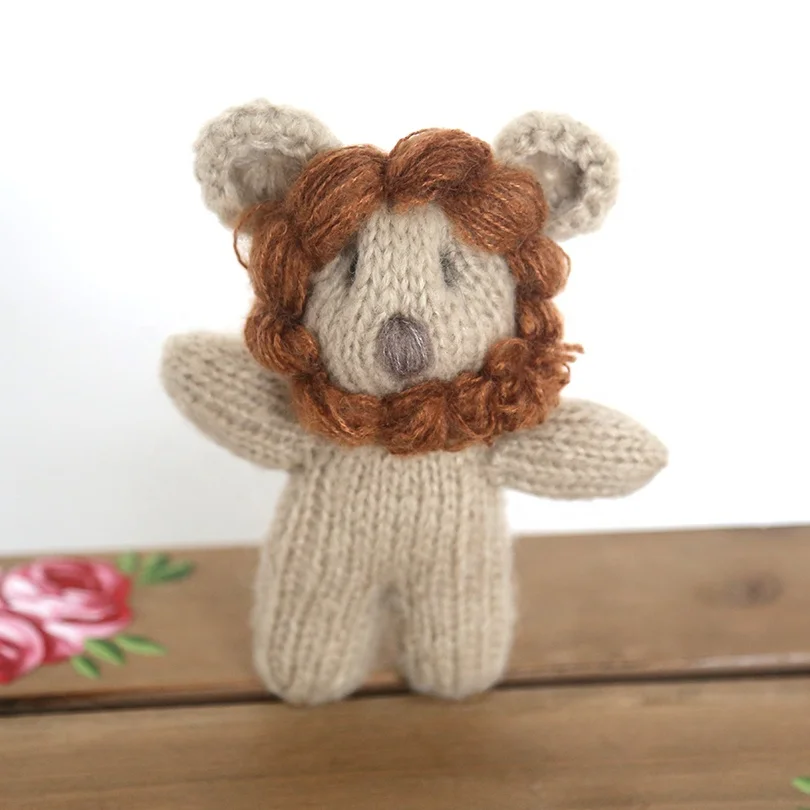 Crochet Baby Lion Toy Hand made Mini Lion Newborn Knitted Animals Dolls Stuffed Baby Toys Photography Props Baby Birthday Gift