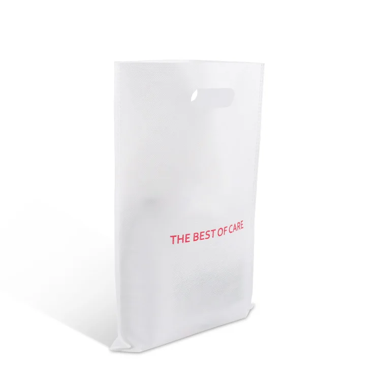 guangzhou manufacturer custom logo design white die cut non woven fabric grocery packaging handle bag for shopping