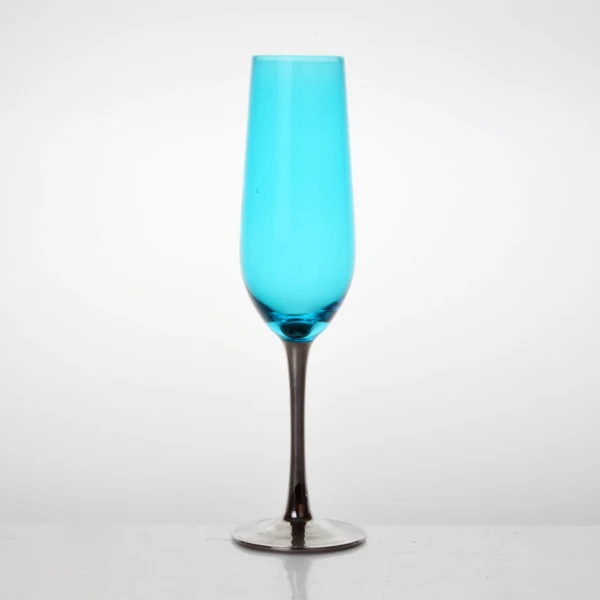 
Wholesale colorful champagne glasses flute with silver long stem 