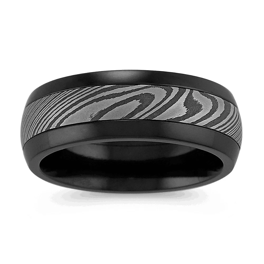
New arrivals damascus steel ring with black cobalt inlay 