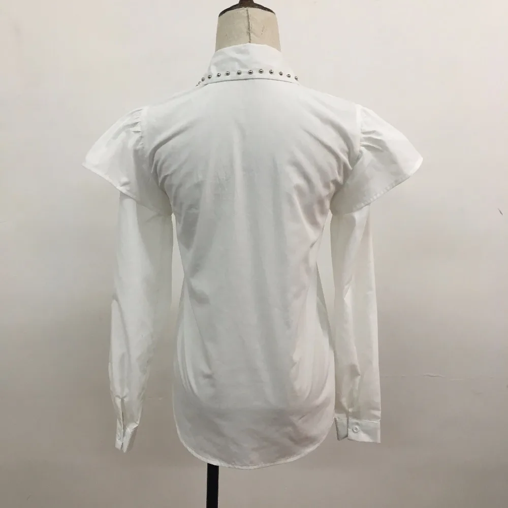 Fashion ladies shirt blouse with beads collar for sale long sleeve shirts