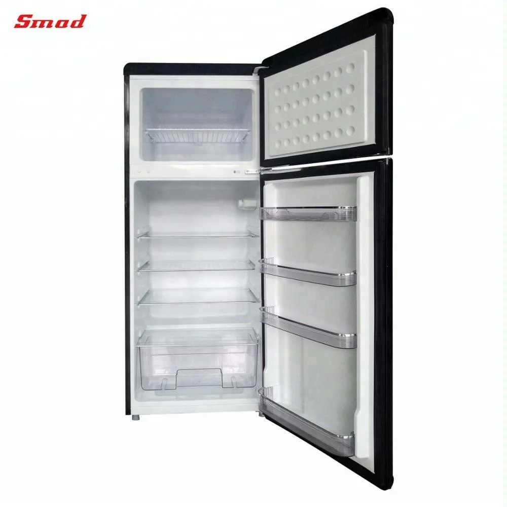 red retro compact single door refrigerator with freezer compartment