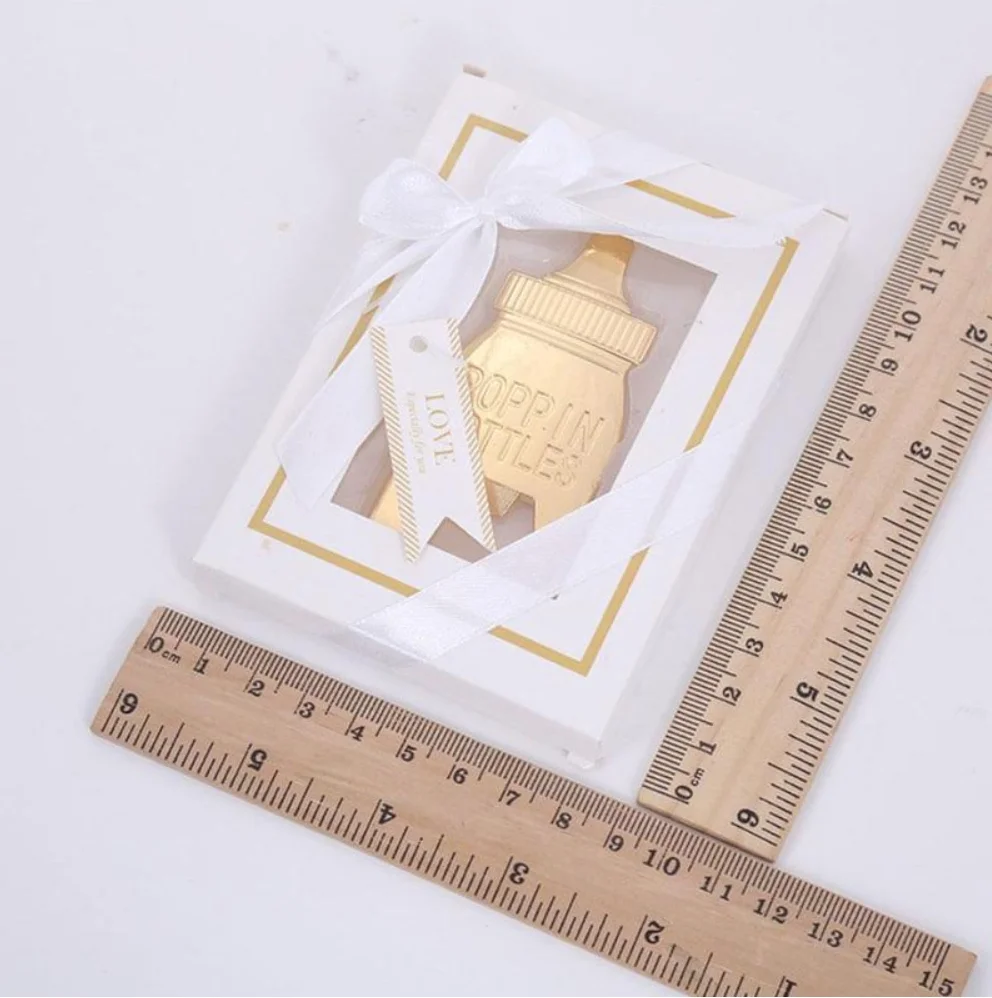 Золотистая металлическая открывалка для бутылок в форме детских бутылок, сувениры для детских праздников