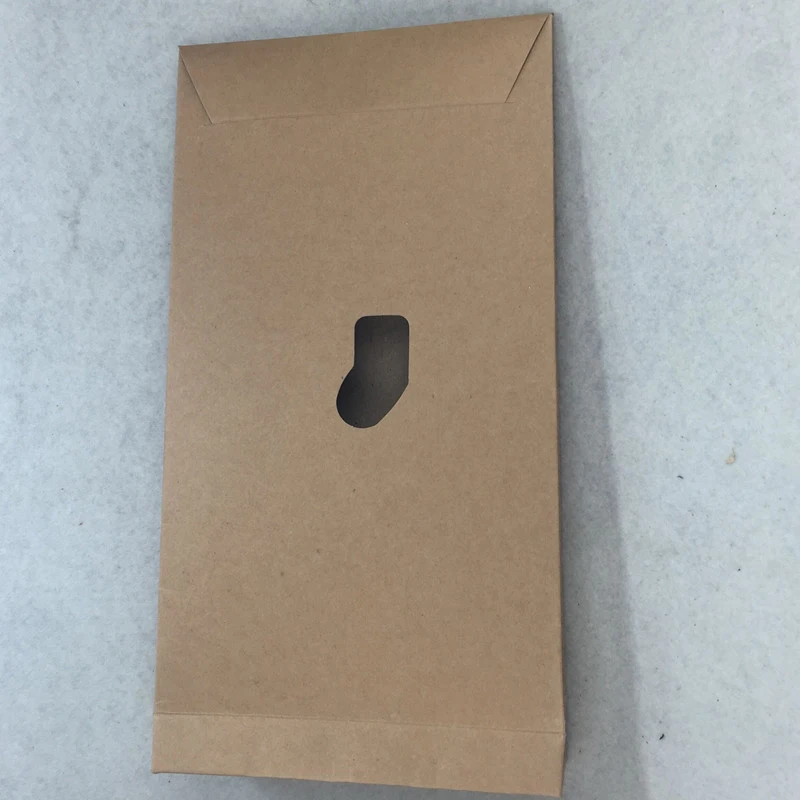 Biodegradable kraft paper standup envelope with die cut window Custom logo wholesale sport socks packaging box