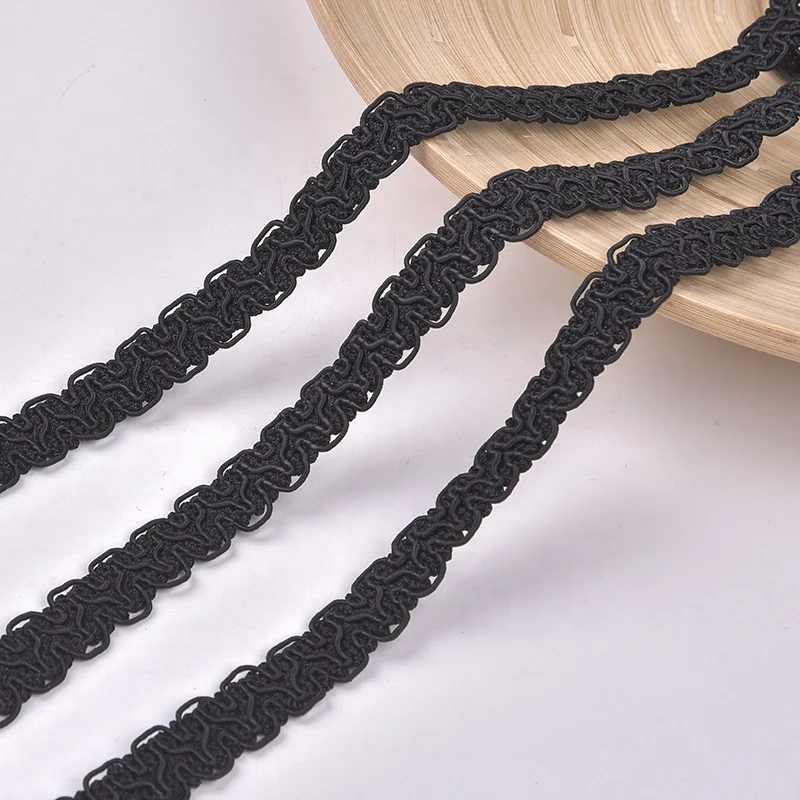 White Black Braided Lace Trims in Organza Fabric Crocheted Decoration for Shoes Garments Bags Hats Other Uses Yard per Kg