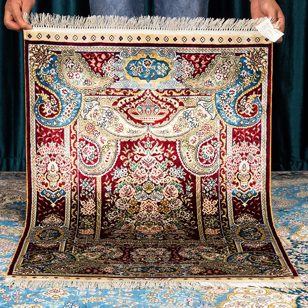 Yuxiang 4X6 ft Beautiful Floral Handmade Persian Red Carpet for Living Room