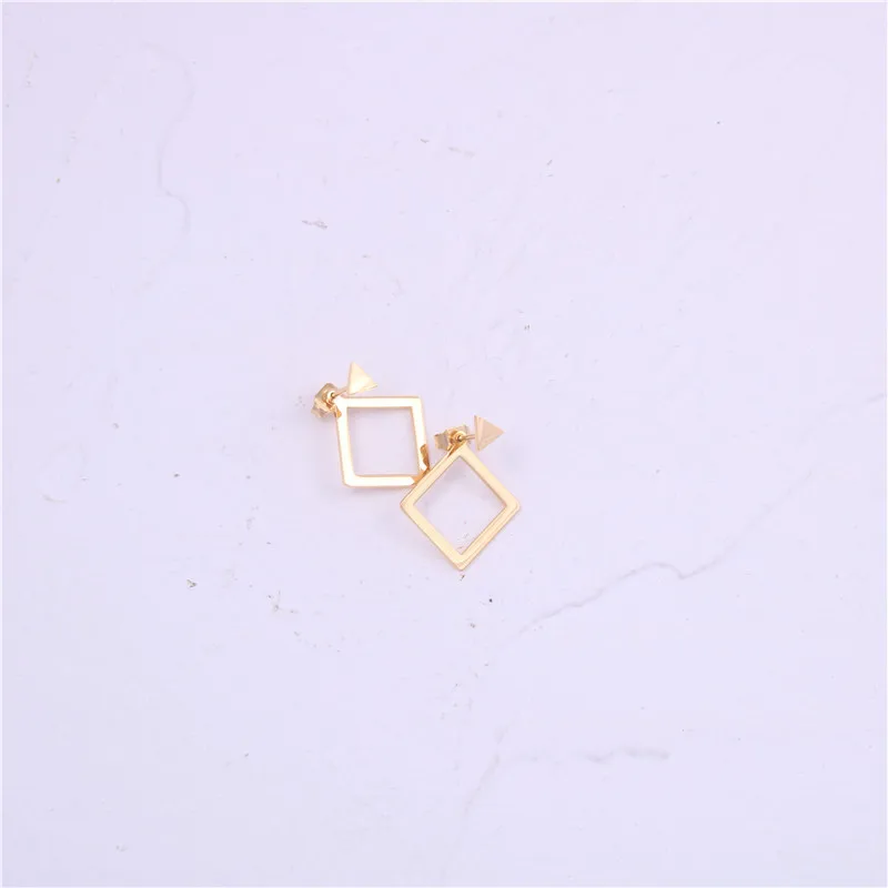 Women New Gold Platning Hollow Stainless Steel Stub Minimalist Triangle Earrings