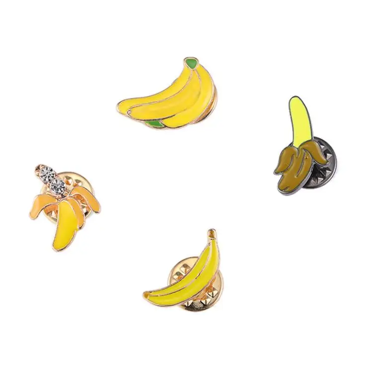 china manufacturer bulk custom logo hard enamel crystal metal fruit banana 3d bag lapel pin