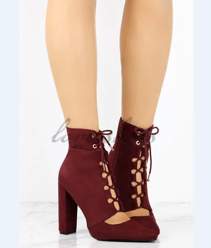 New style fashion Ladies pointed toe cut out ankle boots chunky heel ankle boots for women