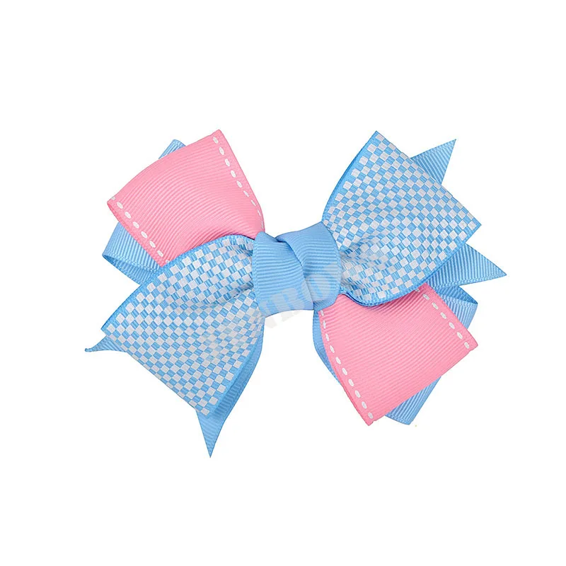 Wholesale boutique ribbon fabric flower Hair Clips Hair Bow Rhinestone Polyester Grosgrain Ribbon Bow Hair Clip Women School Kid