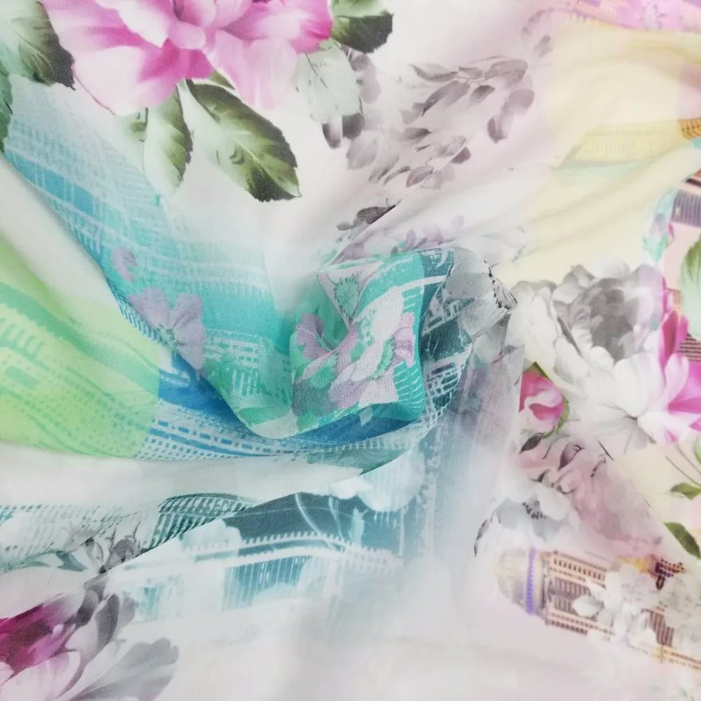 Hot sales product 8mm digital print big flower architectural printing 100% silk organza fabric for  dress