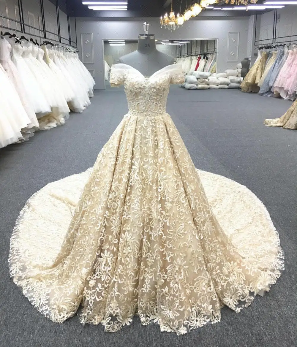 Alibaba high quality gold luxury wedding dress bridal gown 2018