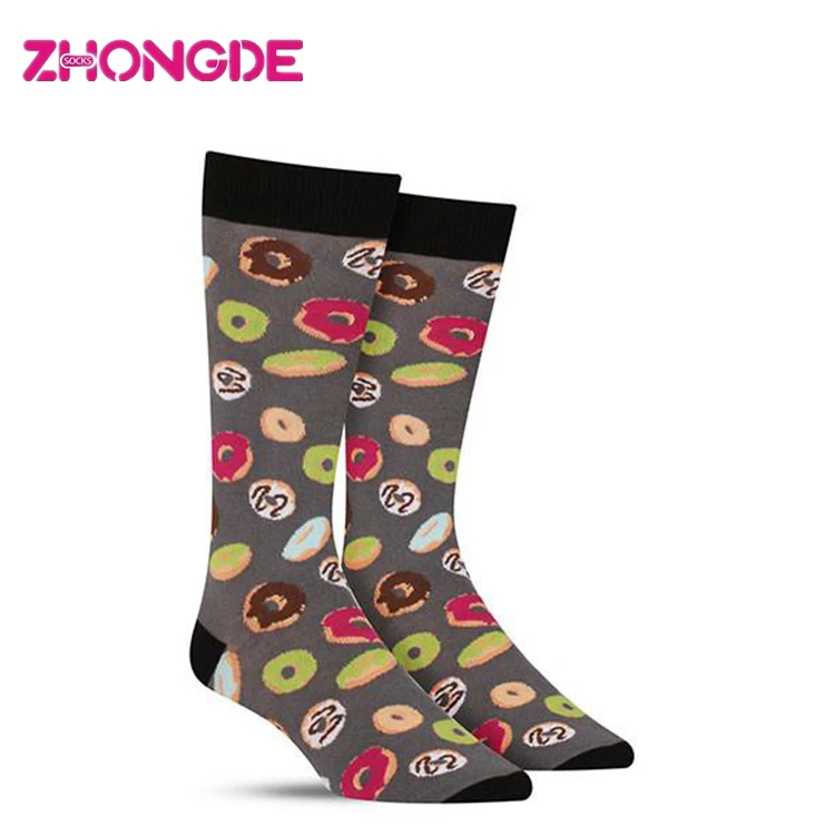 Fun funky novelty men silly socks fast food brand donut crew socks