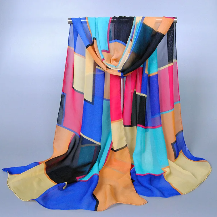 Wholesale High Quality Chiffon Scarves Women Sunscreen Fashion Plaid Scarf Shawl Beach Hijab