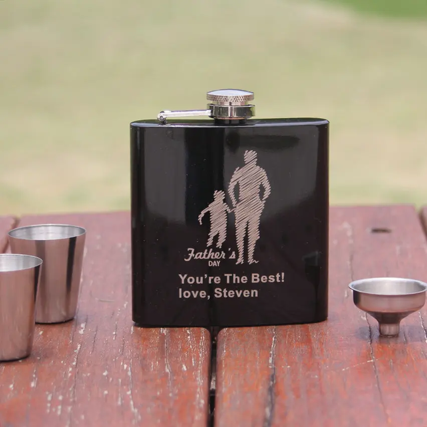 Лучший свадебный подарок, логотип клиента, нержавеющая сталь, черный цвет, лазерный логотип, фляга