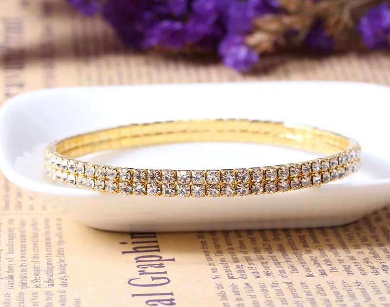 
Gold and Silver Anklets Three Row Crystal Rhinestone Stretch Anklet G0035 