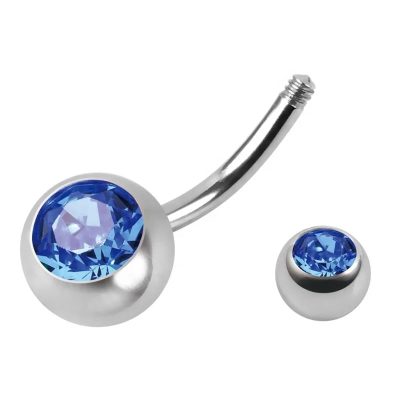 Beautiful navel piercing g23 titanium double bezel set crystal belly button ring wholesale