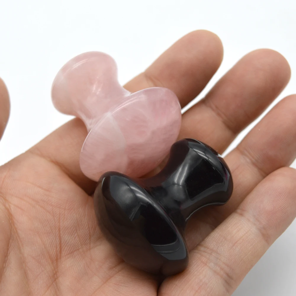 Natural Gemstone Stone Massage Kit Rose quartz and Black Obsidian Mushroom Shaped Stone for Healing
