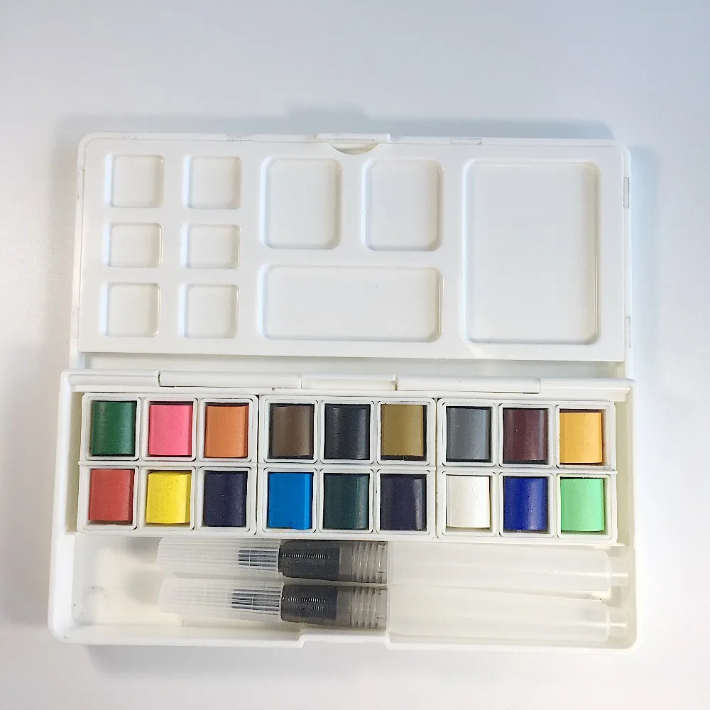 Manufactory wholesale non toxic 18 colors solid watercolor paint set with brush pen