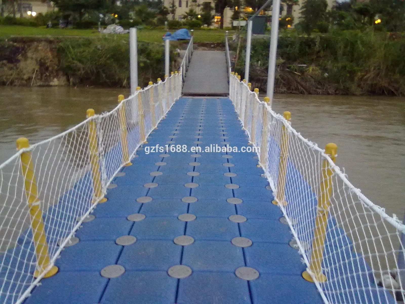 Environmental friendly floating bridge with handrails and decking