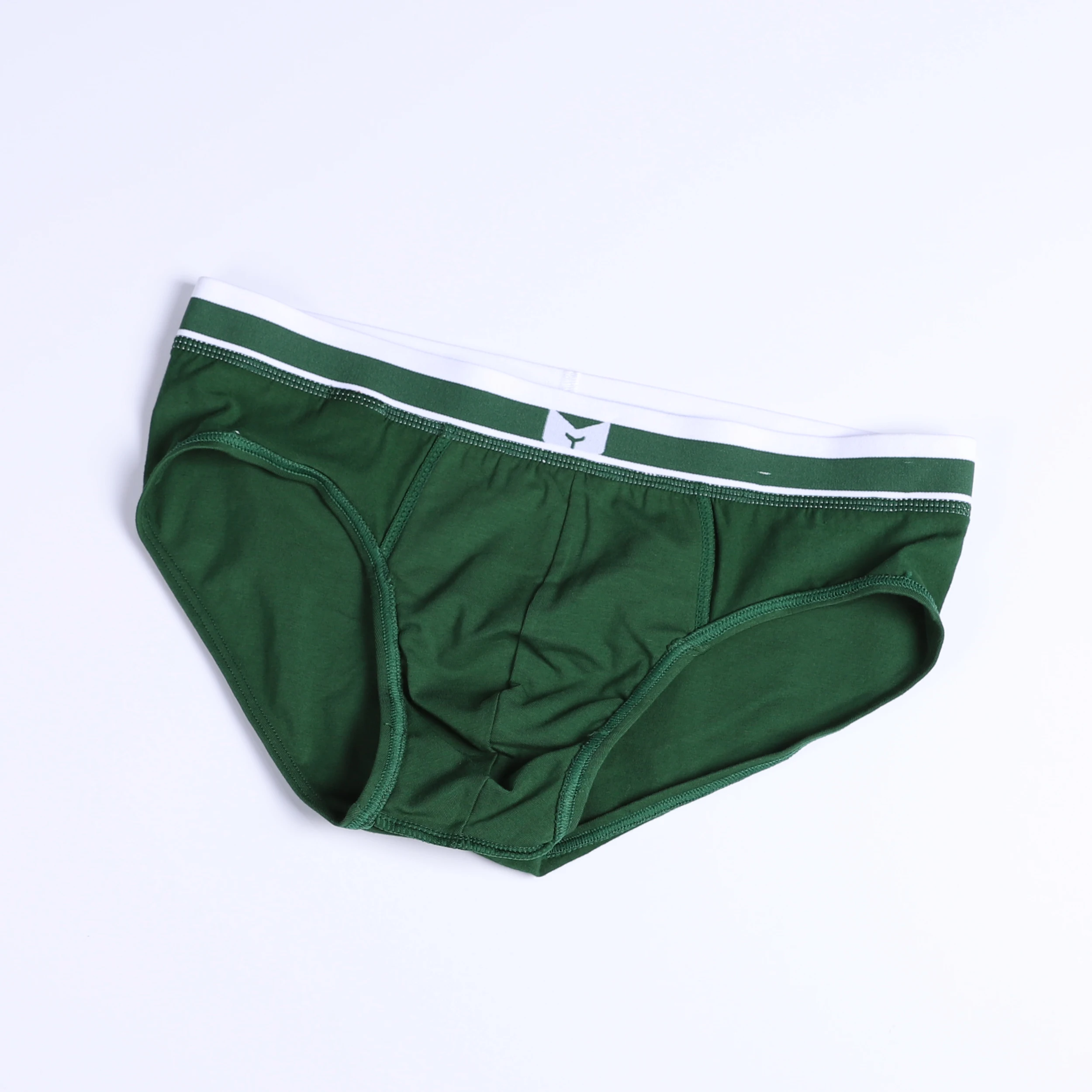 Custom white elastic waistband mens briefs best underwear with green