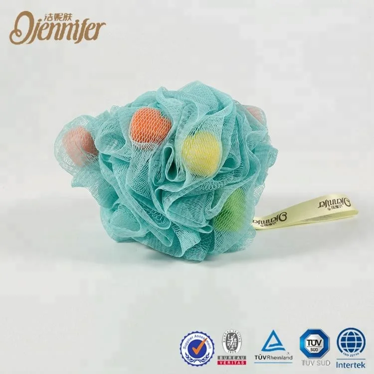 China Factory Shower Pouf Mesh Printed Loofah Bath Sponge