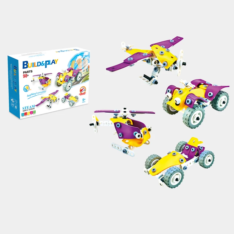 Kids Building Toys Blocks 4 In 1 Plastic Build and Play Toy STEM Educational DIY Building Kits for Boys Girls