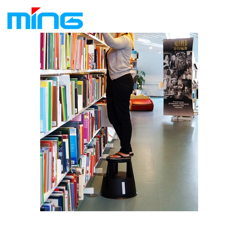 Cheap Rolling Round Plastic Library 2-step Stool with Wheels