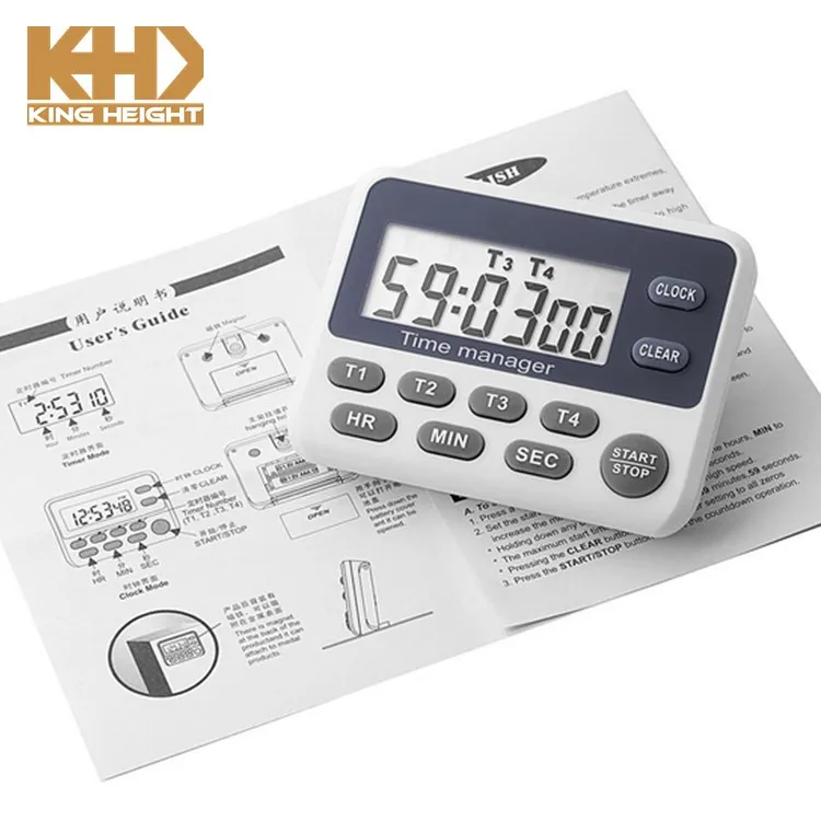 KH-TM042 KING HEIGHT Classroom Cooking Kids Teachers Countdown Digital Kitchen Alarm Clock 4 Channels Timer