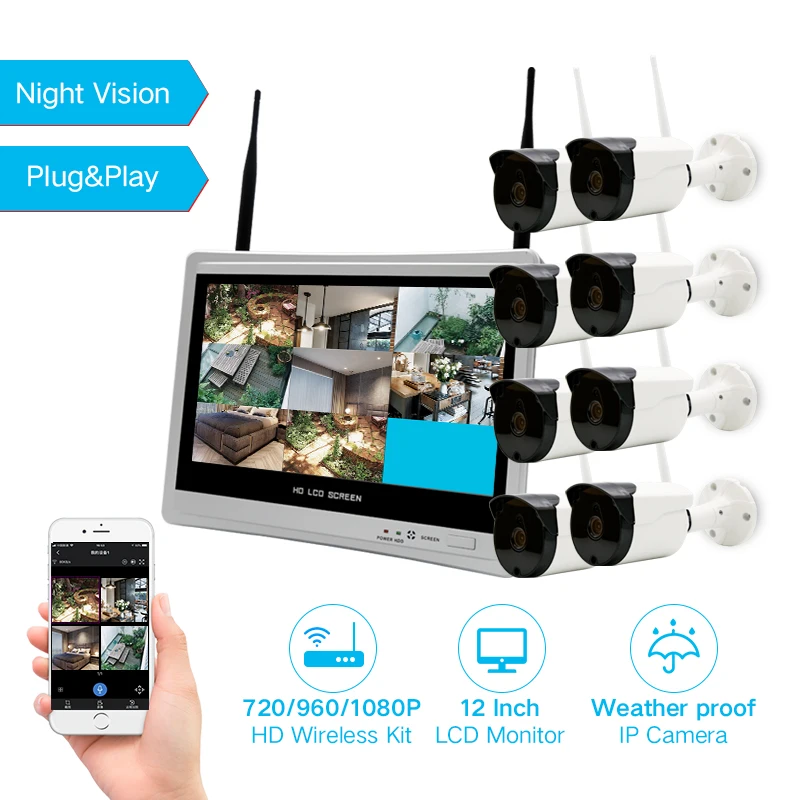 Vesafe 8CH 1080P 12inch Wifi Nvr Kit Home Security System 1080P NVR With screen  outdoor wireless cctv camera system