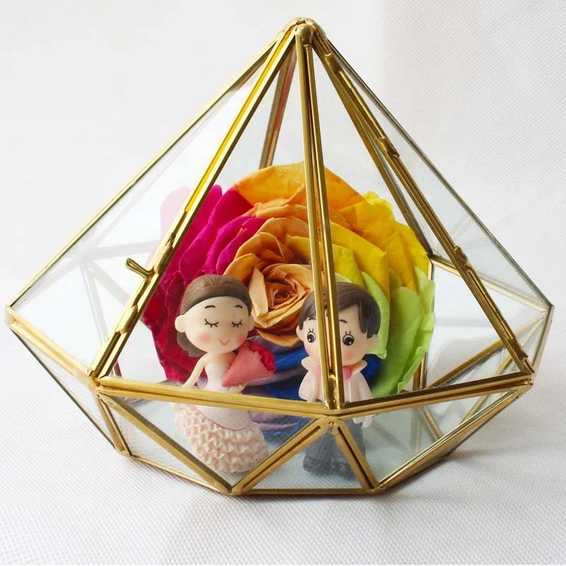 High Quality Decorative Copper Diamond Shape Glass Terrarium Geometric