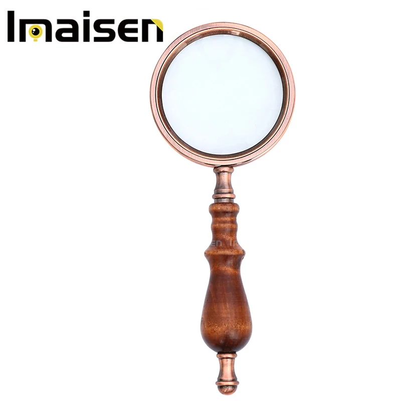 Metallic Wooden Handle Vintage Reading Magnifier High-end Handheld Optical Glass Magnifying Glass, Bronze 10x Magnifier