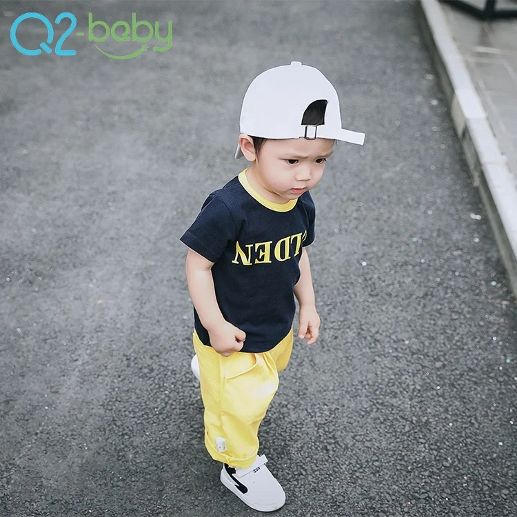 
Breathable simple design letter printed o-neck baby tops, pure cotton infant t-shirts for unisex 1882 