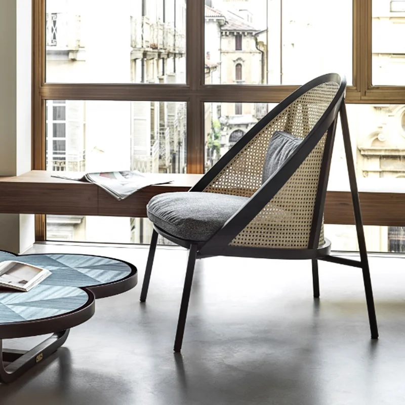 High End Furniture Leisure Metal Black Legs Wood Rattan Sofa Chair For Cafe Garden Chair