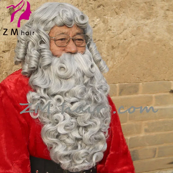 ZM Hair Hot Sell Grey Color Christmas Santa Claus Beard with Wig and Moustache