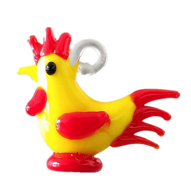 colorful handmade glass cock glass animal charm