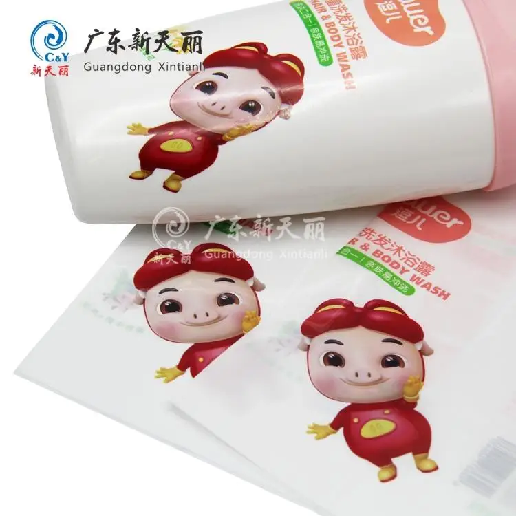China factory water shampoo bottle packaging pvc pet shrink sleeve film customized printing translucent plastic shrink label