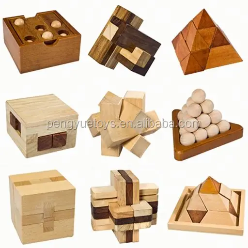 Intelligence 2 colors 3D brain teaser kongming magic lock funny cube iq game iq toy wooden triangle puzzle 12pcs for adult