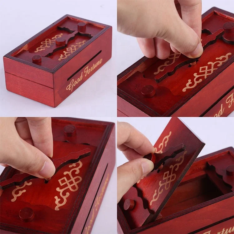 Creative Wooden Puzzle Box Secret Trick Intelligence Compartment Magic Money Gift Case Brain Teaser Logic Educational Toys