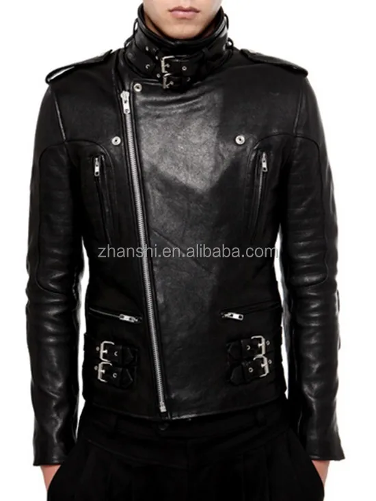 Italy Style High Quality Rider Drop Zipper Military Leather Jacket For Men