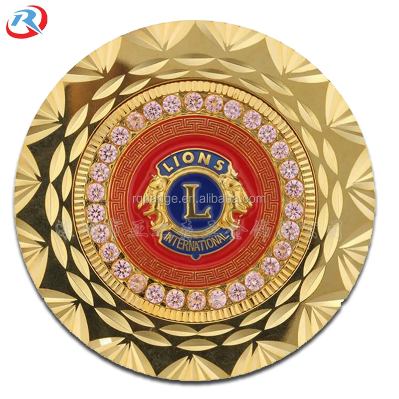 custom lion club LOGO gold plated diamond Metal soft enamel Lapel Pin