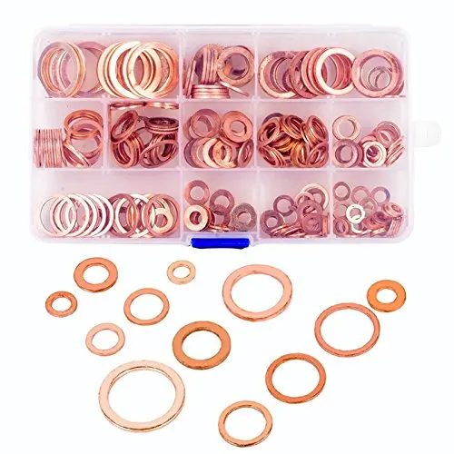 280PCS 12 Sizes Solid Copper Crush Washers Seal Flat Ring Set with Box Universal