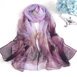 Wholesale Long Spring Summer Autumn Sunscreen Transparent Dyed Color Lotus Thin Italian Silk Beach Towels Shawl Neck Scarf