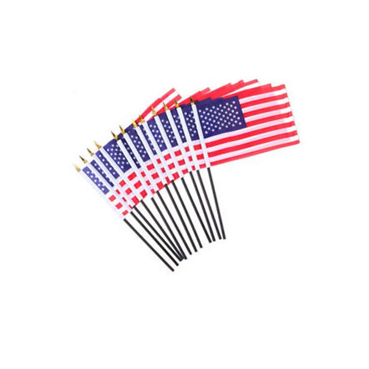 
12 x 18 inch 75D Polyester National Hand Held Custom Size Flags with Plastic Pole 