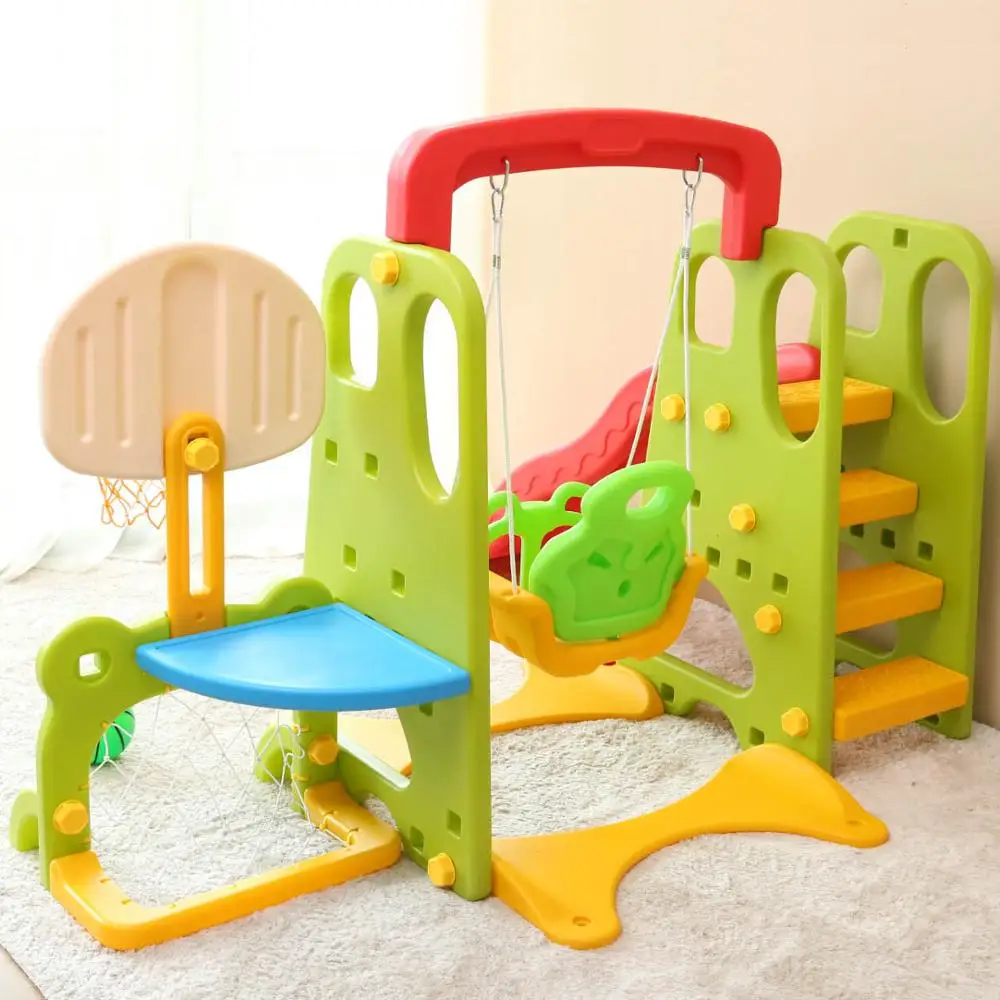 5-in-1:colorful Home use children playgrpund sport toys Kids Slide combination slide & swing & basketball & football