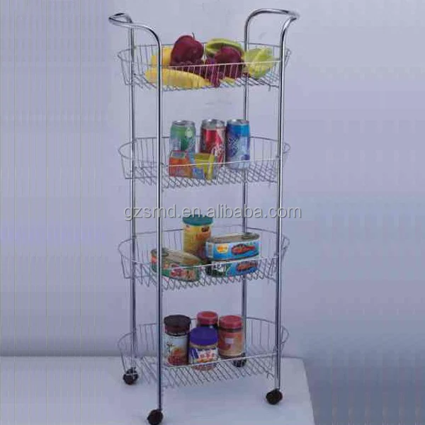 Wholesale Kitchen Metal Chrome Trolley 3 Tiers 4 Tiers Storage Racks with Wheels Sundries Spice Food Organizer