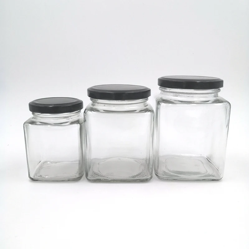 Wholesale empty square glass jars with metal lid