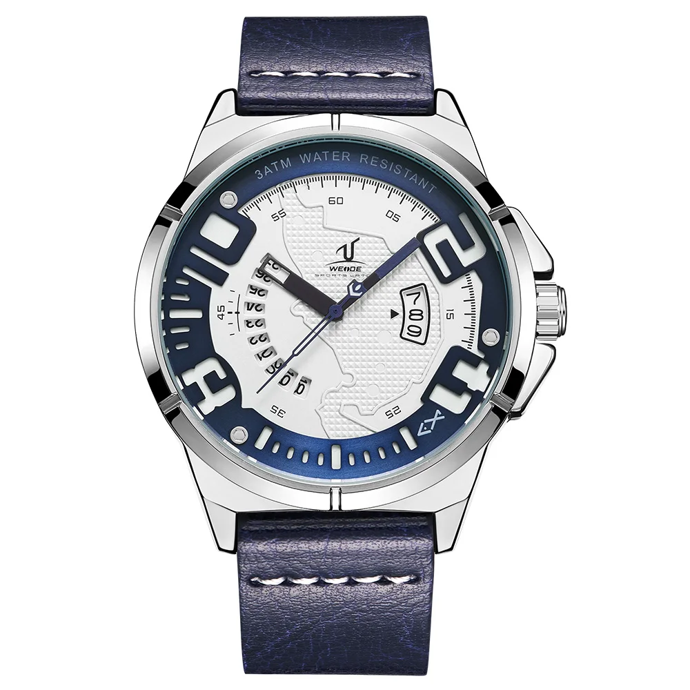 China Factory Supply Top Brand Leather Genuine Quartz Watch SR626SW Men Watch Original WEIDE Luxury